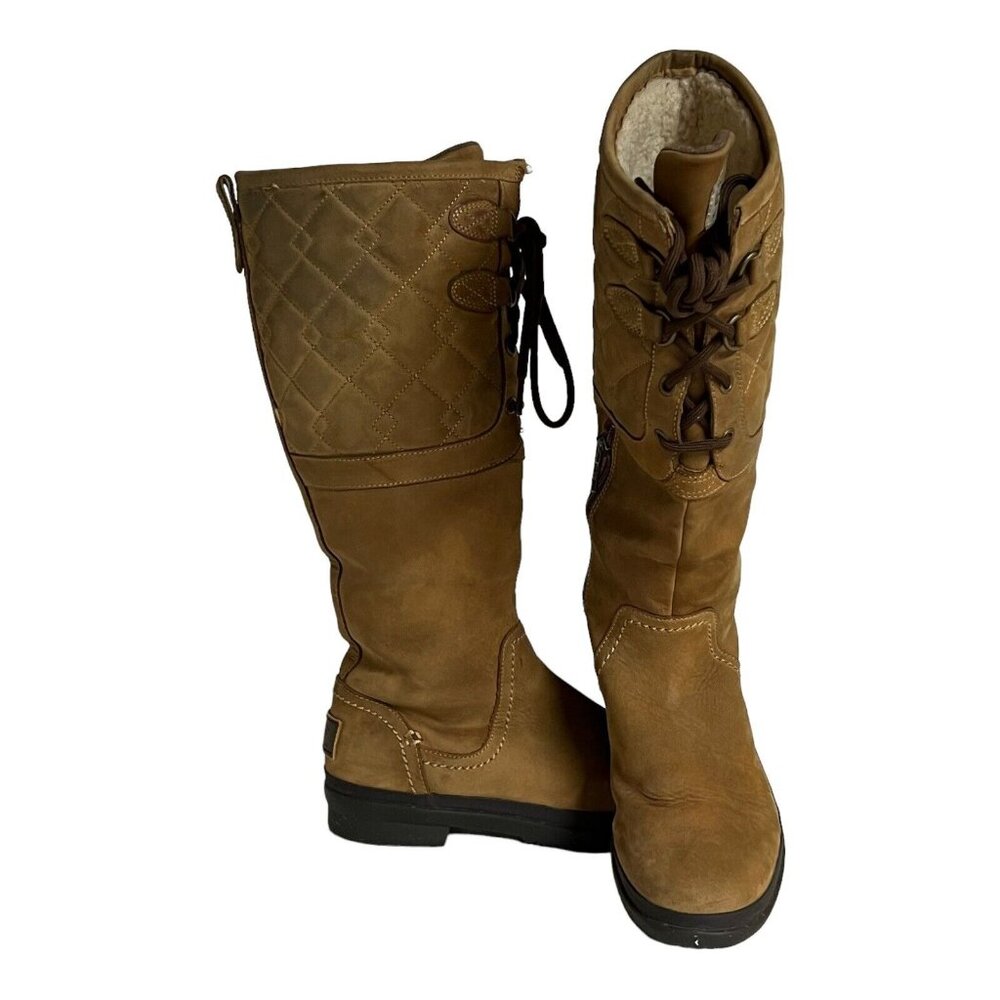 UGG Elsa Quilted Waterproof Chestnut Brown  Leather Shearling Lace-Up Boot US 6